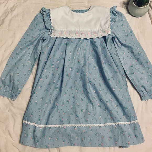 1970s calico cornflower blue dress above knee back to school on the prairie - Picture 7 of 9